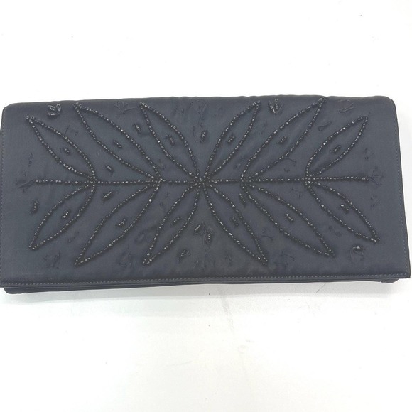 Magid Handbags - Magid Black Hand Beaded Satin Evening Clutch Bag Made in USA Floral‎ Pattern